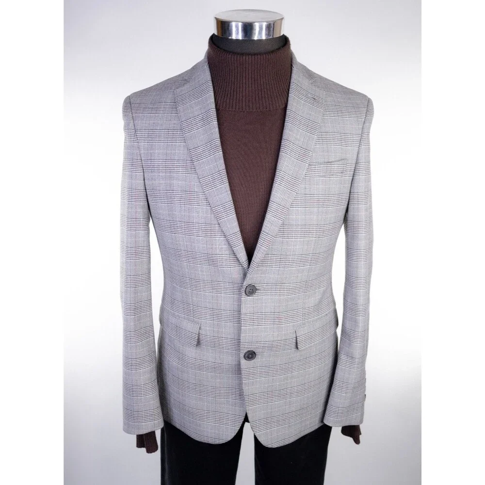 BAR III Blazer Sport Coat Blazer Sz 36S Plaid Gray Poly Blend 2-Button Jacket